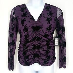 Nicole Miller NWT Amethyst Black Velvet Floral Size L